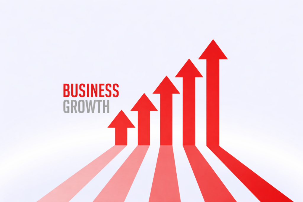 business growth through red arrows